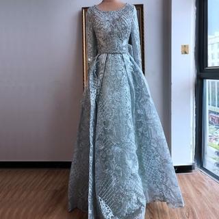【女神婚紗禮服】高階經典風華時尚U領宴會晚禮服 LA60899 灰色圓領(年會主持人 晚宴服)