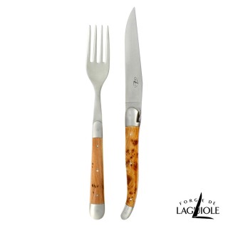 【Forge de Laguiole】頂級手工杜松木牛排刀叉禮盒組-霧面