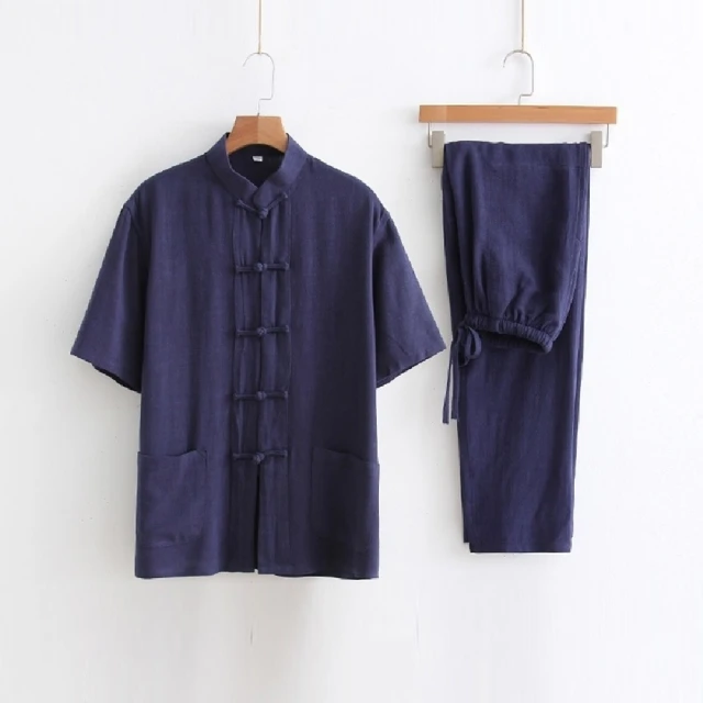 巴黎精品 唐裝漢服套裝兩件套(夏季長袖棉麻長褲男套裝8色a1bx56)