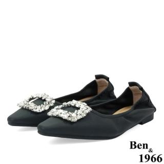 【Ben&1966】高階絲綢羊皮大方水鑽尖頭包鞋-黑236371