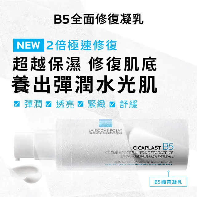 【理膚寶水】完美修復雙星組★B5全面修復凝乳40ml+B5瞬效全面修復精華30ml_A(B5繃帶凝乳/繃帶精華)