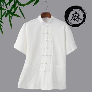 【巴黎精品】現貨+預購 新中式 唐裝漢服上衣(中國風棉麻盤扣薄款休閒短袖男上衣7色a1bx2)