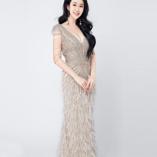 【女神婚紗禮服】極致奢華流蘇駝鳥毛修身魚尾宴會晚禮服 LA70801(年會主持人 晚宴服)