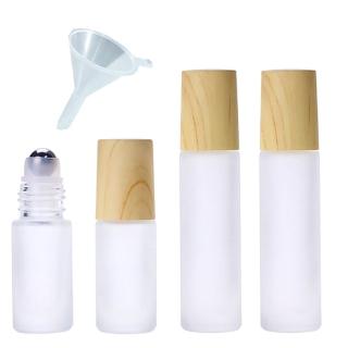 【野思】4入組10ml+5ml+小漏斗 木紋磨砂玻璃滾珠瓶組 精油瓶(鋼珠球最滑順)