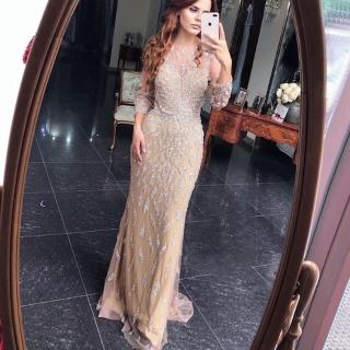 【女神婚紗禮服】高階大氣魚尾長袖奢華宴會晚禮服 LA60892 金色(主持人 媽媽服)