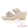【CUMAR】鏤空皮革楔型涼鞋楔型涼拖鞋(米白色)