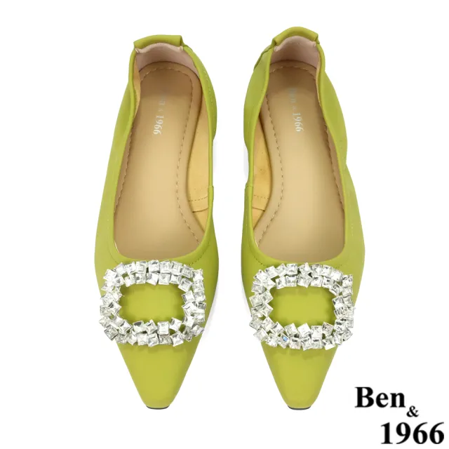 Ben&1966】高級絲綢羊皮大方水鑽尖頭包鞋-草綠236372 - momo購物網 