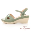 【CUMAR】鏤空皮革楔型涼鞋(粉綠色)
