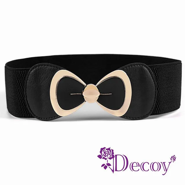 【Decoy】裙襬蝴蝶結＊金框皮革彈性腰封/黑