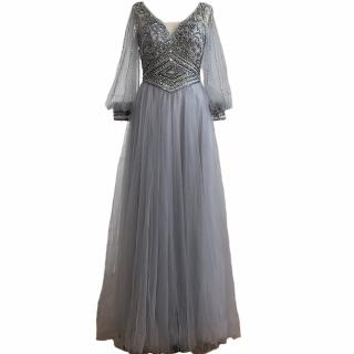 【女神婚紗禮服】極致輕奢優雅氣質長袖晚宴服宴會晚禮服 LA70964 藍色(主持人 晚宴服)