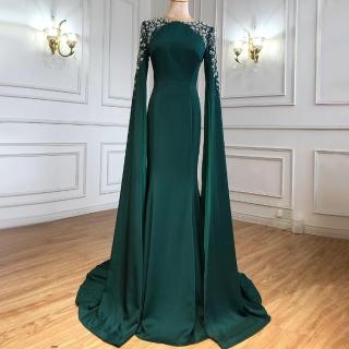 【女神婚紗禮服】高階名媛飄袖優雅氣質魚尾宴會晚禮服 LA70934 綠色(主持人 頒獎禮服)