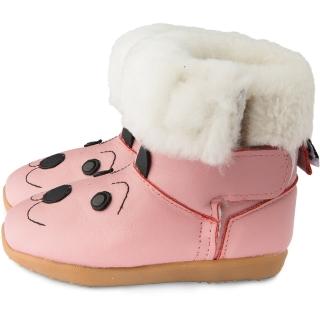 【shooshoos】安全無毒真皮健康手工童鞋/靴子 粉紅毛狗狗 102753(公司貨 膠底)