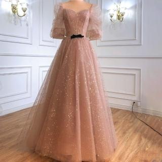 【女神婚紗禮服】高階夢幻甜美泡泡袖網紗蓬蓬裙宴會晚禮服 LA70914(訂婚禮服 表演禮服)