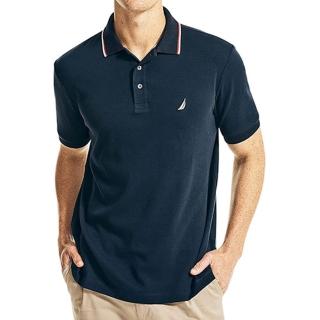 【NAUTICA】2023男時尚棉質雙尖領寶藍色Polo衫-網(預購)