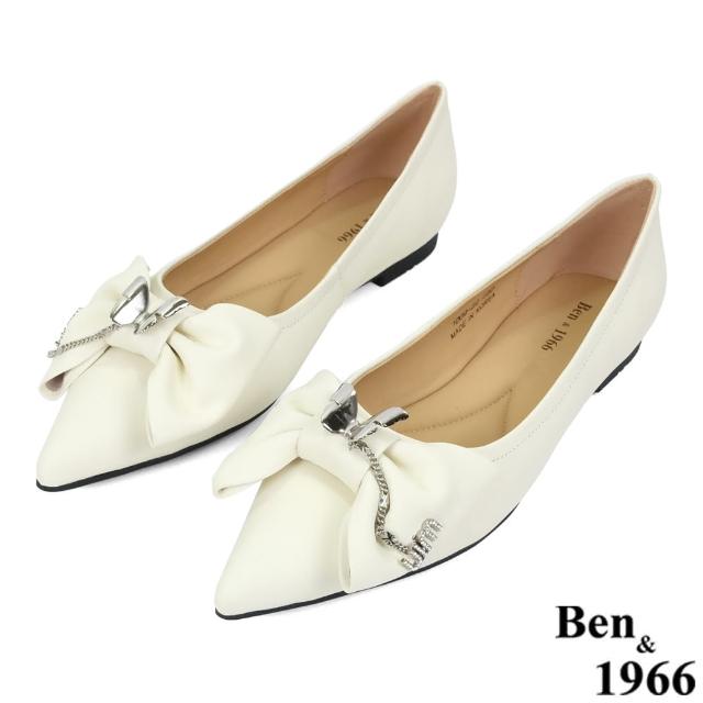 【Ben&1966】高級絲綢羊皮優雅尖頭包鞋-米白236152
