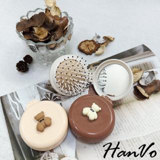 【hanvo】現貨 小熊隨身便攜式氣囊小梳子(方便實用氣墊氣囊折疊梳 附小鏡子 女生配件 a1078)