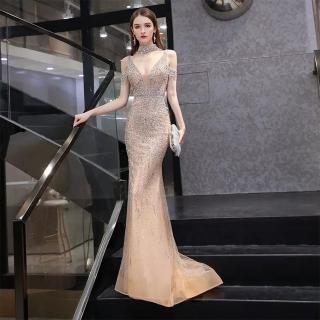 【女神婚紗禮服】高階時尚大氣掛脖魚尾宴會晚禮服 PLGZ-123 金色2014(敬酒服 婚宴服)