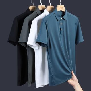 【米蘭精品】冰絲POLO衫短袖上衣(薄款純色修身休閒男裝父親節禮物4色74ey32)