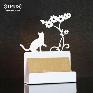 【OPUS東齊金工】歐式鐵藝名片座/高階名片架/名片夾/金屬商務名片盒(CA-ca02W 貓咪 優雅白)