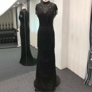 【女神婚紗禮服】極致奢華流蘇長款魚尾宴會晚禮服 LA70529 黑色(主持人 媽媽服)