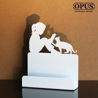【OPUS東齊金工】歐式鐵藝名片座/高階名片架/名片夾/金屬商務名片盒(CA-gr14W 閱讀女孩 優雅白)