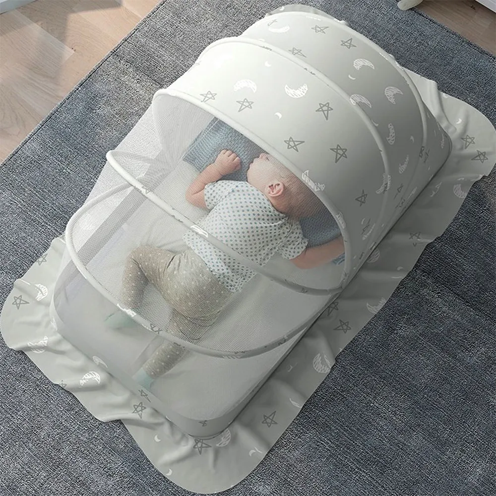 【親親寶貝】全罩式嬰兒床折疊蚊帳 兒童蚊帳-中號(五幅支架遮光頂級款)