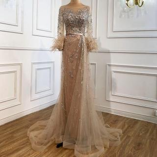【女神婚紗禮服】高階輕奢羽毛氣質魚尾宴會晚禮服 LA70827 金色(訂婚禮服 新娘)