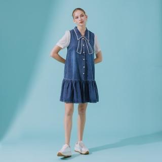 【YUTZUYA 優姿雅】蝴蝶結鈕扣牛仔洋裝