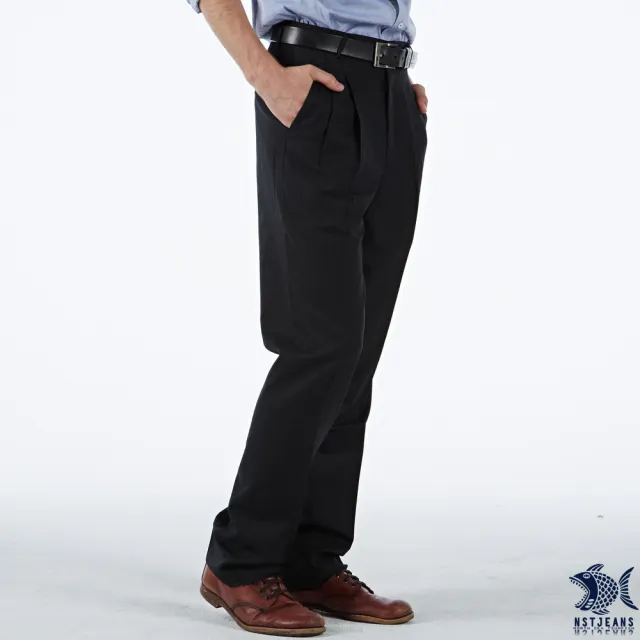 【NST Jeans】羊毛英倫典雅 細緻條紋 男打摺西裝褲-中高腰寬版(002-8735)