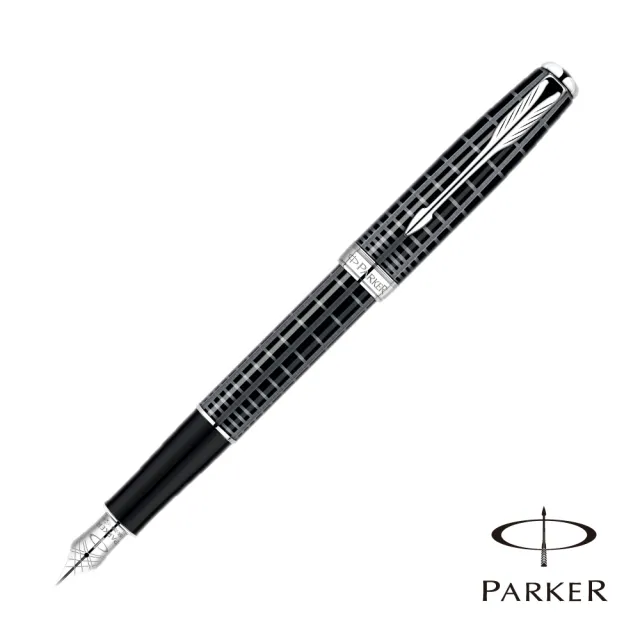 【PARKER 派克】SONNET 商籟 格紋白夾 鋼筆18K(原廠正貨)