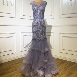 【女神婚紗禮服】高階波浪人魚修身顯瘦優雅宴會晚禮服 LA70999 紫色(舞會 表演禮服)