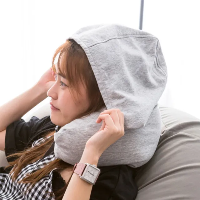 【BeOK】日系風格旅行舒眠U型連帽頸枕(2色可選)