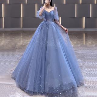 【女神婚紗禮服】高階藍色夢幻輕盈人魚輕長裙宴會晚禮服 LA70916(聚會禮服 派對)