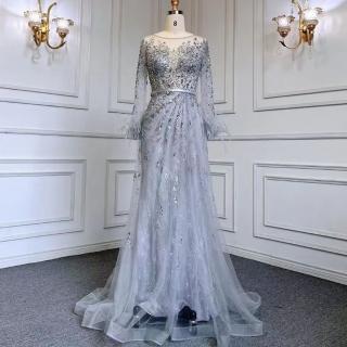 【女神婚紗禮服】高階輕奢羽毛氣質魚尾宴會晚禮服 LA70827 灰色(訂婚禮服 新娘)