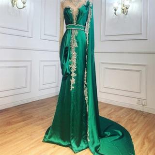 【女神婚紗禮服】高階法式緞面優雅魚尾宴會晚禮服 LA70869 綠色(主持人 頒獎禮服)