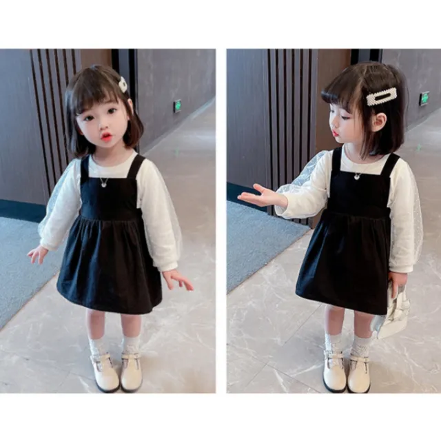 【安朵童舖】現貨韓版女童長袖時尚兩件式套裝兒童童裝碎花吊帶裙兒童女童吊帶長袖上衣(013)