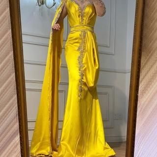 【女神婚紗禮服】高階法式緞面優雅魚尾宴會晚禮服 LA70869 金色(主持人 頒獎禮服)