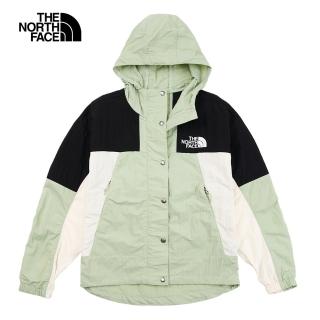 【The North Face 官方旗艦】北面女款綠色拼接DWR防潑水下擺抽繩連帽外套｜81RXOXG