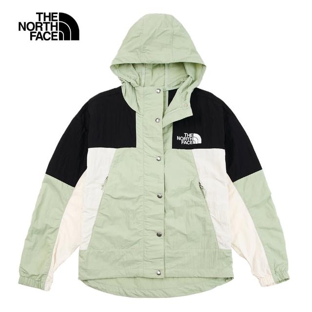 【The North Face 官方旗艦】北面女款綠色拼接DWR防潑水下擺抽繩連帽外套｜81RXOXG