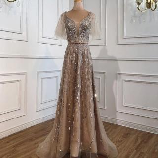 【女神婚紗禮服】高階飛飛袖奢華大氣宴會晚禮服 LA70824 金色(主持人 晚宴服)