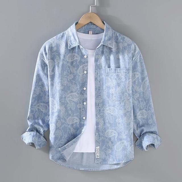 【巴黎精品】現貨+預購 牛仔襯衫長袖上衣(春秋印花全棉休閒男裝a1bv7)