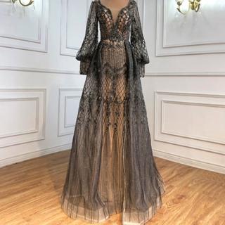 【女神婚紗禮服】極致大氣澎袖奢華宴會晚禮服 LA71056 灰色(頒獎禮服 敬酒服)