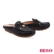 【A.S.O 阿瘦集團】BESO率性穿搭柔軟牛皮蝴蝶結穆勒鞋(黑色)