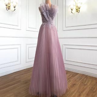 【女神婚紗禮服】高階粉色俏皮法式輕奢宴會晚禮服 LA71271(晚宴服 派對 美背綁帶款)