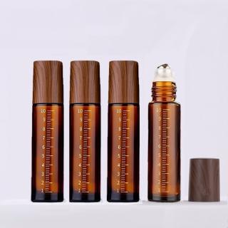 【野思】4入組刻度款 10ml深色木紋茶色玻璃滾珠瓶組 精油瓶(鋼珠球最滑順)