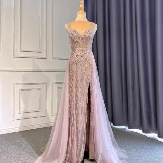 【女神婚紗禮服】極致高貴氣質開衩宴會晚禮服 LA71373 粉色(聚會禮服 主持人)