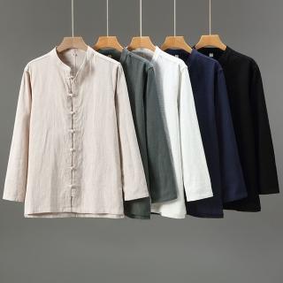 【巴黎精品】現貨+預購 新中式 棉麻襯衫長袖上衣(中國風唐裝漢服立領薄款男外套5色a1bv34)