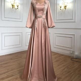 【女神婚紗禮服】高階復古法式緞面優雅宴會晚禮服 LA71054 裸色(媽媽服 晚宴服)