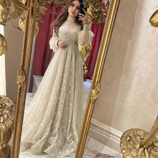 【女神婚紗禮服】高階蕾絲燈籠袖高貴優雅宴會晚禮服 LA71196(主持人 表演禮服)