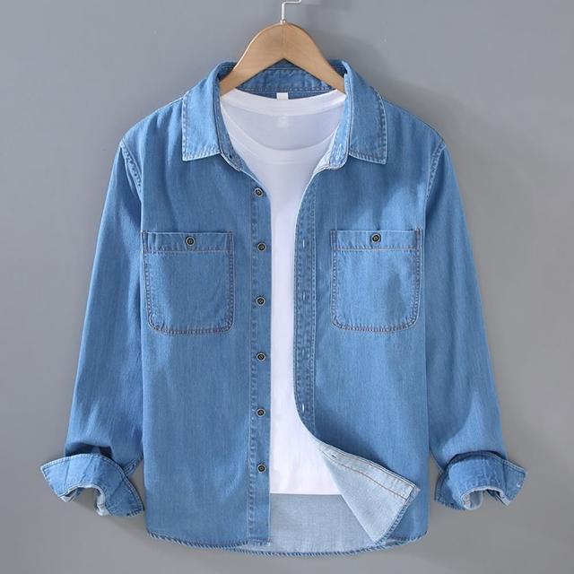 【巴黎精品】現貨+預購 牛仔襯衫長袖上衣(春季休閒寬鬆水洗男裝2色a1bv31)